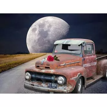 Алмазная мозаика Пейзаж Автомобиль Луна Фотографии Стразы Полный круглый Алмазная картина Вышивка крестом 20X30CM