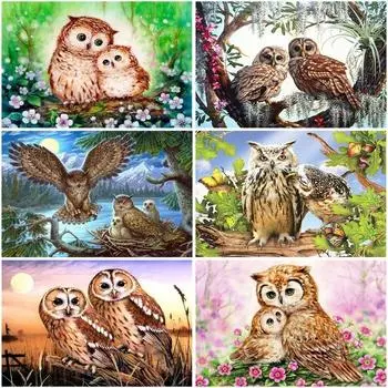 Алмазная мозаика, полная круглая Сова, стразы, художественная алмазная живопись с изображением животных, мультяшное украшение для вышивки крестом для дома Full Round 20x30CM