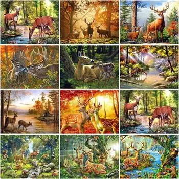 Алмазная мозаика с изображением оленя, полная круглая алмазная живопись, вышивка, лесной пейзаж, рукоделие, домашний декор Full Round 20x30CM