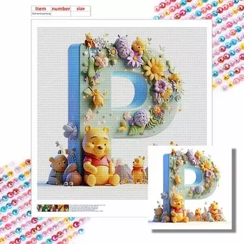 Алмазная мозаика своими руками круглые алмазы Винни и буква P полная выкладка мозаика украшение для дома живопись набор для вышивания Round 20x20cm