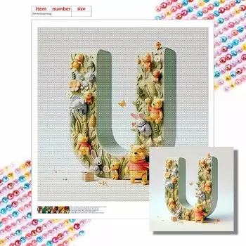 Алмазная мозаика своими руками круглые алмазы Винни и буква U полная выкладка мозаика украшение для дома живопись набор для вышивания Round 20x20cm