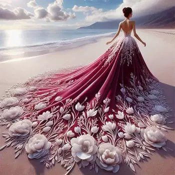 Алмазная мозаика своими руками Вечернее платье Женщина Полная алмазная живопись Морской пейзаж Домашний декор Стразы Round 20x20cm