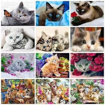 Алмазная мозаика Животные Алмазная картина Кошки Алмазная вышивка крестом Цветы Картина со стразами Ручная работа Full Round 20x30CM