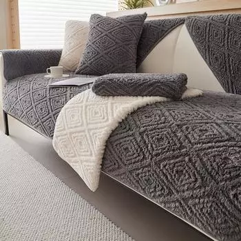 Алмазная плюшевая подушка для дивана, скандинавский коврик, утолщенный плюшевый чехол для дивана для гостиной, нескользящий диван, полотенце, спинка, одеяло, домашний декор 45x45cm pillowcase темно-серого