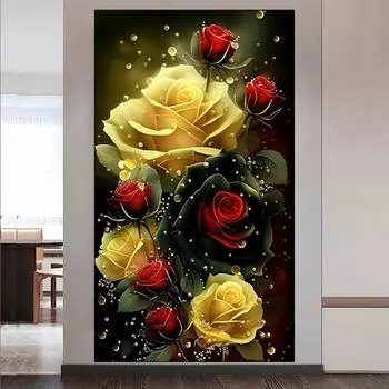 Алмазная роспись 5D DIY золотая роза полный квадрат/круглый алмаз вышитый цветок настенное украшение набор для творчества алмазная роспись искусство Full Round 20x40CM