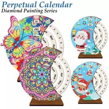 Алмазная роспись Календарь Орнаменты Деревянный вращающийся календарь Настольный декор Комплект Настольный календарь Рождественский подарок для украшения дома