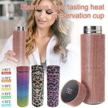 Алмазная термобутылка 500 мл Бутылка для воды Умная термос из нержавеющей стали 1x