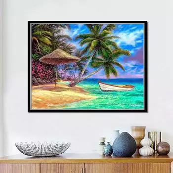 Алмазная вышивка 5D Diy Алмазная картина Пейзаж Пляжная лодка Вышивка крестом Домашние картины 20X30CM