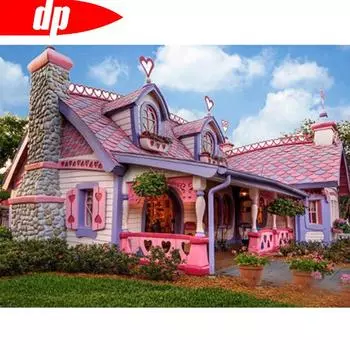 Алмазная вышивка 5D DIY Полный круглый алмазный рисунок Дом горный хрусталь 20X30CM
