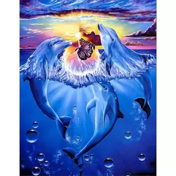 алмазная вышивка алмазная мозаика алмазная вышивка Дельфины и бабочки Феи 20X30CM