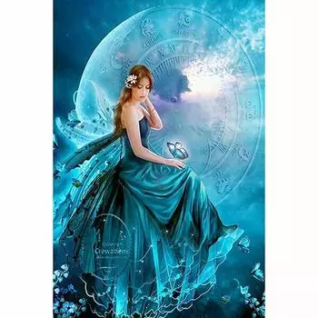 Алмазная вышивка, алмазная живопись, Алмазная мозаика, голубая луна, фея, картина из стразов, украшение для дома 20X30CM