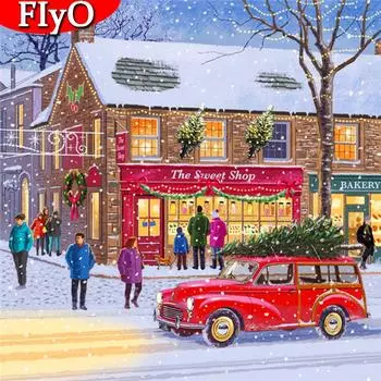 Алмазная вышивка автомобиля ремесла 5D DIY алмазная живопись Пейзаж Уличная картина со стразами Зимний Рождественский подарок Full Round 30x30CM