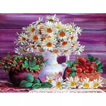 Алмазная вышивка Белая ромашка и ваза Алмазная картина Алмазная мозаика Полный крест 20X30CM