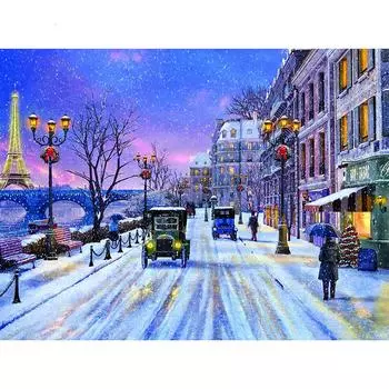Алмазная вышивка Алмазная картина Снежный город и пешеходы Вышивка крестом Полная вышивка Стразы 20X30CM