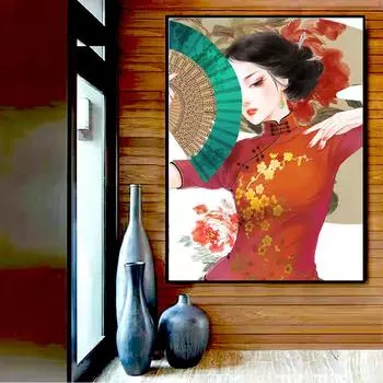 Алмазная вышивка Cheongsam Женщина Полный Круглый Алмазная Картина Мозаика Домашний Декор 20X30CM