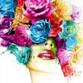 Алмазная вышивка Цветной цветок Женщина Полный круглый Алмазная мозаика 5D DIY Алмазная картина Вышивка крестом 30X30CM
