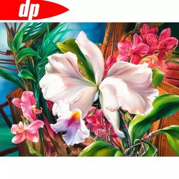 Алмазная вышивка Цветок Алмазная картина с круглыми камнями Растительные стразы 20X30CM