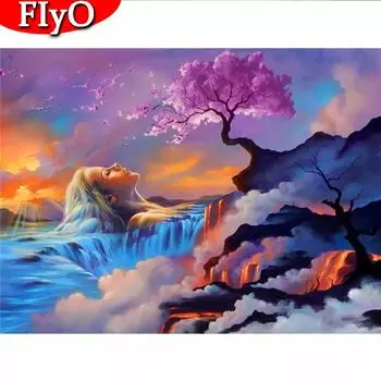 Алмазная вышивка дерево пейзаж полный квадратный круглый ремесленная распродажа 3D алмазная живопись водопад вышивка крестиком настенное искусство Full Round (20X30CM)