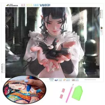 Алмазная вышивка Девушка и Дракон Полный квадратный 3D DIY Алмазная картина Пейзаж Вышивка крестиком Картина со стразами Настенное искусство Full Round (20X30CM)