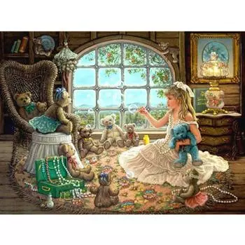 Алмазная вышивка «Девушка и кукла» своими руками 20X30CM