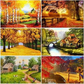 Алмазная вышивка DIY пейзаж 5D алмазная живопись полная круглая дрель мозаика осеннее дерево стразы вышивка крестом домашний декор Full Round 20x30CM