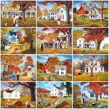 Алмазная вышивка Дом 5D DIY Алмазная картина Осень Вышивка крестом Пейзаж Алмазная мозаика Полный макет Домашний декор Full Round 20x25CM