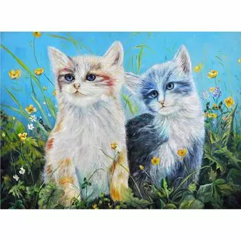 Алмазная вышивка два кота DIY Алмазная картина Вышивка крестиком Круглая рукоделие Мозаика Декор Картины 20X30CM