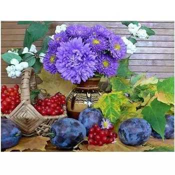 Алмазная вышивка Фиолетовый цветок ромашки Diy Алмазная картина Полный круглый Натюрморт Искусство Вышивка крестом 20X30CM