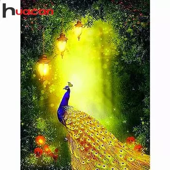 Алмазная вышивка HUACAN, алмазная картина с изображением павлина, картины из страз, алмазов 20*30 cm
