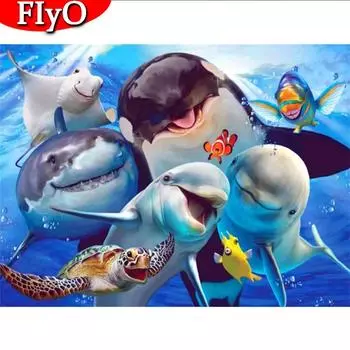 Алмазная вышивка картина животное Акула Алмазная вышивка распродажа Дельфин картины из стразов мозаика домашний декор Full Round (20X30CM)