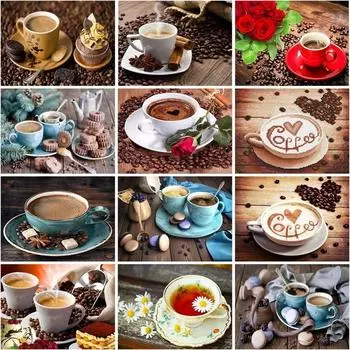 Алмазная вышивка Кофейный пейзаж Алмазная картина Полный круглый дрель 5D Вышивка крестиком Мозаика Коко Украшение дома Full Round 20x30CM