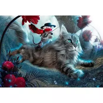 Алмазная вышивка кошка и мышь животных серии Алмазная картина вышивка крестом полный круглый домашний декор 20X30CM