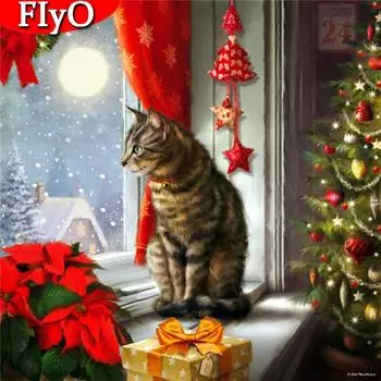 Алмазная вышивка кошка ремесленный комплект подарок ручной работы алмазная живопись мозаика с животными Рождественское украшение дома настенное искусство Full Round 30x30CM