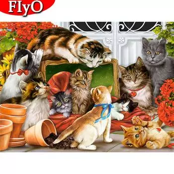 Алмазная вышивка кошка вышивка крестиком полный квадратный круглый комплект алмазная живопись животное рукоделие мозаика украшение дома Full Round (20X30CM)