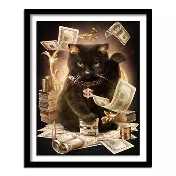 Алмазная вышивка Кот с денежным узором DIY 5D Алмазная картина Рукоделие Вышивка крестиком Полный дрель 20X30CM