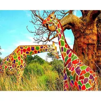 Алмазная вышивка Красочный Жираф 5D DIY Алмазная картина Мозаика Картинки Домашний декор 20X30CM
