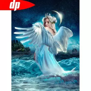 Алмазная вышивка крестиком Фея Круглая Алмазная Мозаика Пейзаж Изображение Стразы 20X30CM