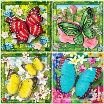 Алмазная вышивка крестом Бабочка Животное Полная дрель Алмазная картина Цветок Картина со стразами Декор для дома Full Round 20x20CM