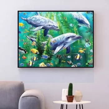 Алмазная вышивка крестом Дельфин Алмазная мозаика картина ручная работа 20X30CM
