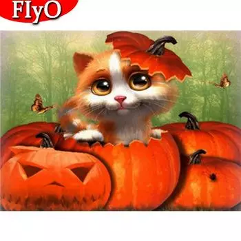 Алмазная вышивка крестом Хэллоуин Алмазная картина Кошка Мозаика Животное ручной работы Подарок Ремесленный комплект Full Round (20X30CM)