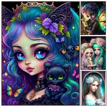 Алмазная вышивка крестом Мультфильм Милая Девушка 5D DIY Алмазная вышивка стразами картина Алмазная Живопись алмазная живопись Full Round 20x30CM