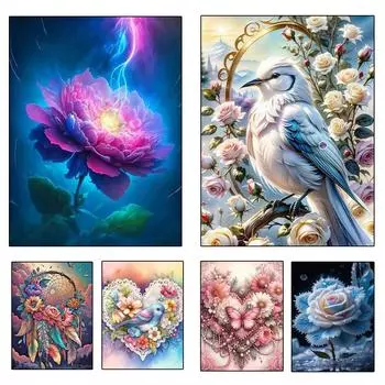 Алмазная вышивка крестом, перо, цветок и птица-колокольчик, 5D DIY, алмазная вышивка, алмазная живопись, украшение для дома Full Round 20x30CM