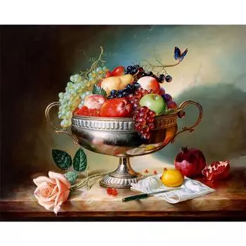 Алмазная вышивка Круг Алмазная картина с фруктами и цветами Rhinestone Crystal Painting Home Decor 20X30CM