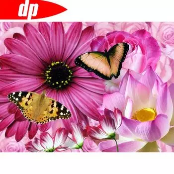 Алмазная вышивка круглый цветок 5d алмазная живопись бабочка картина из стразов алмазное искусство 20X30CM