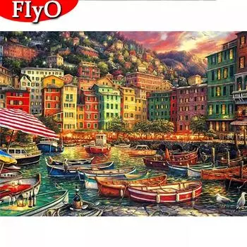 Алмазная вышивка лодка полная квадратная дрель рукоделие Новое поступление 3D DIY алмазная живопись дом пейзаж украшение дома Full Round (20X30CM)