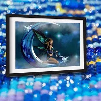 Алмазная вышивка Лунная Фея Полный Круглый Алмазная Картина Фэнтези Алмазная Мозаика Стразы 20X30CM