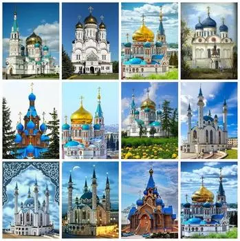 Алмазная вышивка Мечеть Пейзаж Ремесленный комплект Подарок ручной работы Алмазная картина Россия Здание Церковь Рукоделие Настенное искусство Full Round 20X30CM красный