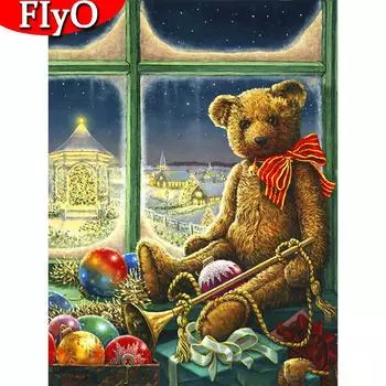 Алмазная вышивка Медведь Полный квадратный комплект со стразами Новое поступление Алмазная картина Мультфильм Мозаика Окно Рождественский подарок Full Round (20X30CM)