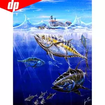Алмазная вышивка Морская Алмазная картина с круглыми камнями Рыба Изображение Стразы 20X30