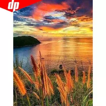 Алмазная вышивка Морской закат Пейзаж Алмазная картина DIY Полный круглый вышивки крестом 20X30CM
